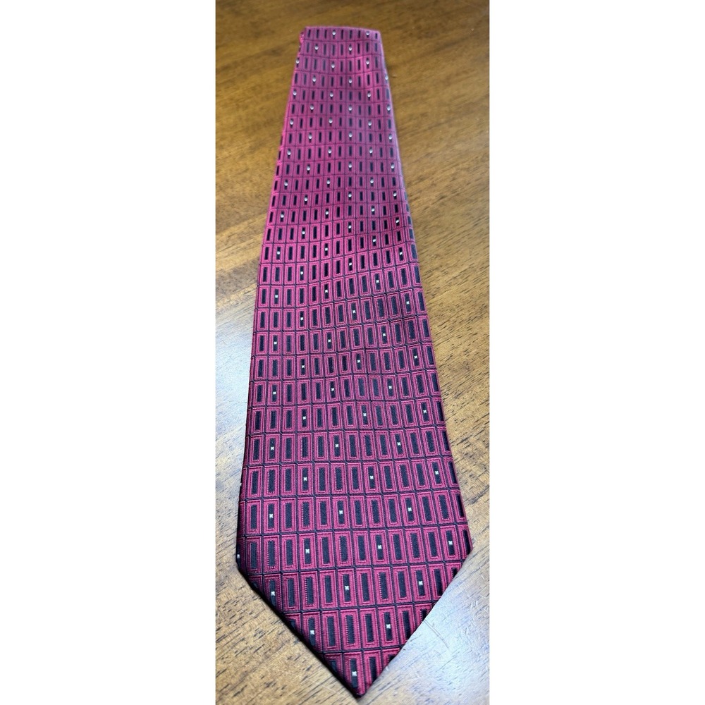 Vintage Herve Bernard Bernard Holtzman Silk Tie Red Black Geometric Handmade